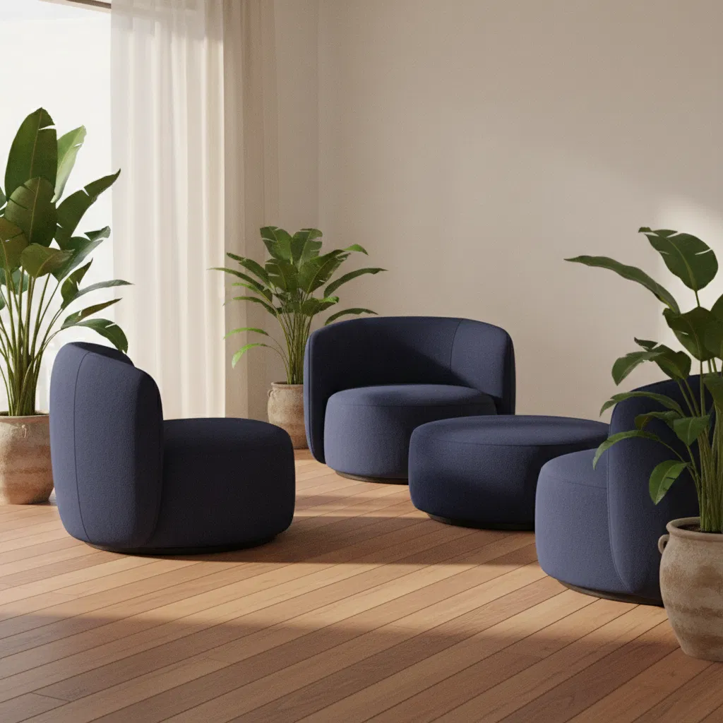 A calm tidy workspace with a notebook, plant, and glass of water on a light wooden desk